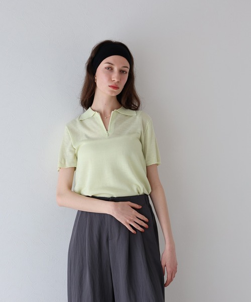 J by blue(ジェイバイブルー)の「ハーフジップポロニット(ニット/セーター・レディース・イエロー/ホワイト/ブラック・MEDIUM)」の3枚目の写真