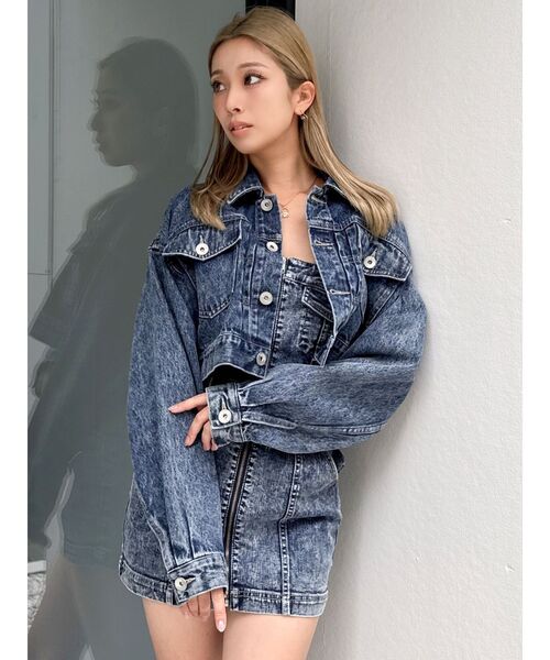 GYDA（ジェイダ）の「Symmetry GYDA DAMAGEショートデニムGジャン【SETUP着用可】（デニムジャケット・レディース・ライトブルー/ブルー・FREE）」の16枚目の写真