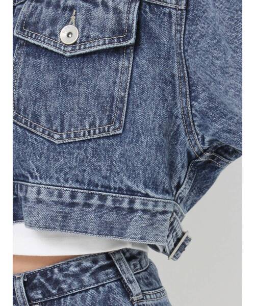 GYDA（ジェイダ）の「Symmetry GYDA DAMAGEショートデニムGジャン【SETUP着用可】（デニムジャケット・レディース・ライトブルー/ブルー・FREE）」の9枚目の写真