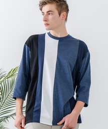 【汗染みの目立ちにくいTシャツ ZEROSTAIN/ゼロステイン】フェイクレイヤード ビッグシルエット 切り替えデザイン 7分袖Tシャツ 防汚 ＵＶカット