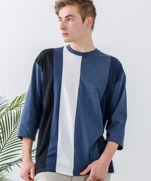 UNIIT(ユニット)の「【汗染みの目立ちにくいTシャツ ZEROSTAIN/ゼロステイン】フェイクレイヤード ビッグシルエット 切り替えデザイン 7分袖Tシャツ 防汚 UVカット(Tシャツ/カットソー・メンズ・オフホワイト/ブルー/ホワイト/スミクロ・LARGE/MEDIUM/X-LARGE)」の4枚目の写真