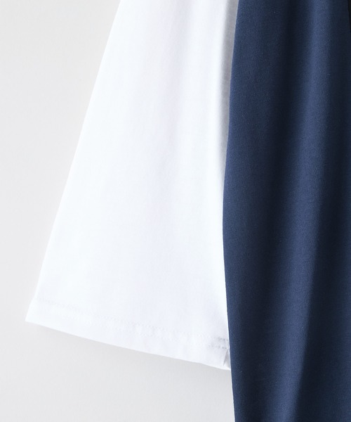 UNIIT(ユニット)の「【汗染みの目立ちにくいTシャツ ZEROSTAIN/ゼロステイン】フェイクレイヤード ビッグシルエット 切り替えデザイン 7分袖Tシャツ 防汚 UVカット(Tシャツ/カットソー・メンズ・オフホワイト/ブルー/ホワイト/スミクロ・LARGE/MEDIUM/X-LARGE)」の10枚目の写真