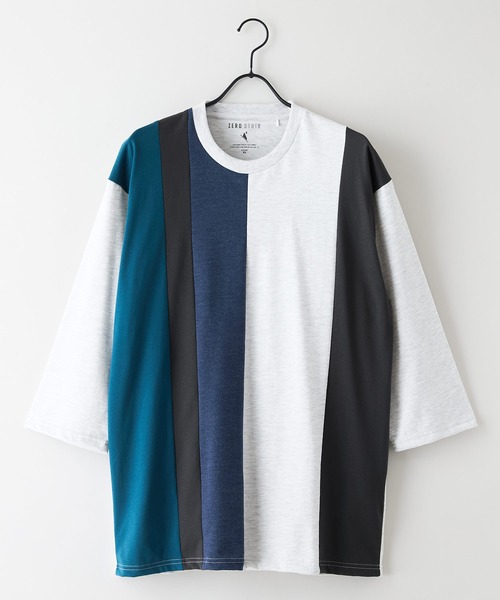 UNIIT(ユニット)の「【汗染みの目立ちにくいTシャツ ZEROSTAIN/ゼロステイン】フェイクレイヤード ビッグシルエット 切り替えデザイン 7分袖Tシャツ 防汚 UVカット(Tシャツ/カットソー・メンズ・オフホワイト/ブルー/ホワイト/スミクロ・LARGE/MEDIUM/X-LARGE)」の12枚目の写真