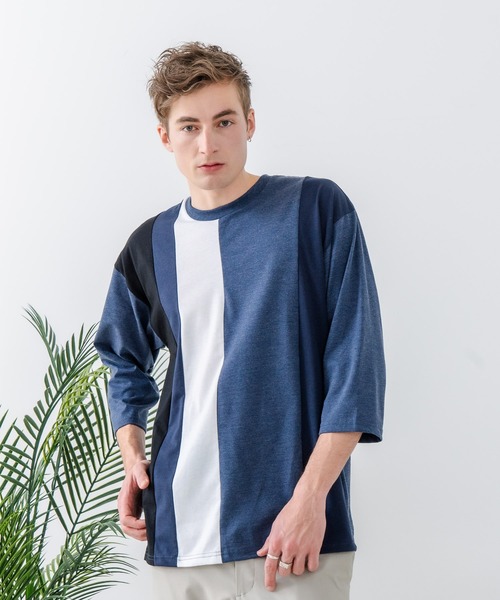 UNIIT(ユニット)の「【汗染みの目立ちにくいTシャツ ZEROSTAIN/ゼロステイン】フェイクレイヤード ビッグシルエット 切り替えデザイン 7分袖Tシャツ 防汚 UVカット(Tシャツ/カットソー・メンズ・オフホワイト/ブルー/ホワイト/スミクロ・LARGE/MEDIUM/X-LARGE)」の15枚目の写真