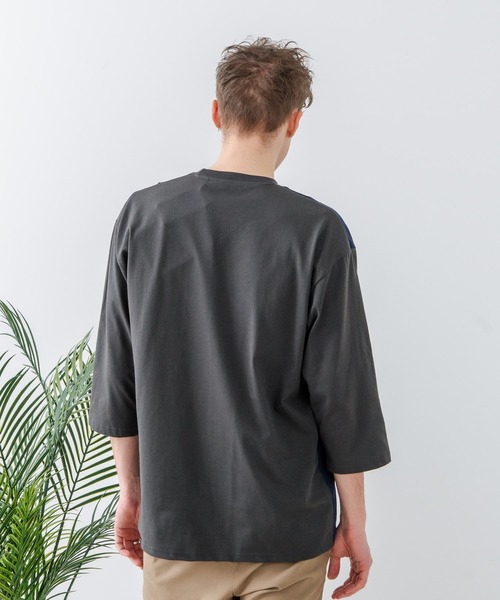 UNIIT(ユニット)の「【汗染みの目立ちにくいTシャツ ZEROSTAIN/ゼロステイン】フェイクレイヤード ビッグシルエット 切り替えデザイン 7分袖Tシャツ 防汚 UVカット(Tシャツ/カットソー・メンズ・オフホワイト/ブルー/ホワイト/スミクロ・LARGE/MEDIUM/X-LARGE)」の22枚目の写真