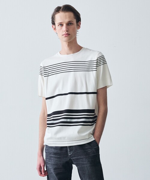 5351 POUR LES HOMMES(ゴーサンゴーイチプールオム)の「【定番人気】セーターマシーン ボーダー クルーネック ニット Tシャツ(Tシャツ/カットソー・メンズ・ブラック/ホワイト・50/48/46/44)」の2枚目の写真
