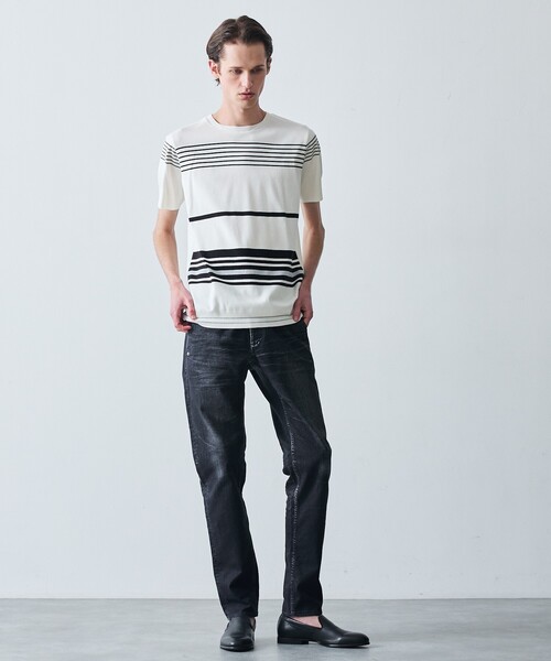 5351 POUR LES HOMMES(ゴーサンゴーイチプールオム)の「【定番人気】セーターマシーン ボーダー クルーネック ニット Tシャツ(Tシャツ/カットソー・メンズ・ブラック/ホワイト・50/48/46/44)」の6枚目の写真