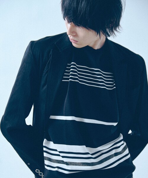 5351 POUR LES HOMMES(ゴーサンゴーイチプールオム)の「【定番人気】セーターマシーン ボーダー クルーネック ニット Tシャツ(Tシャツ/カットソー・メンズ・ブラック/ホワイト・50/48/46/44)」の7枚目の写真