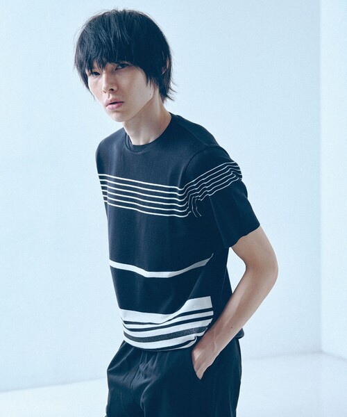5351 POUR LES HOMMES(ゴーサンゴーイチプールオム)の「【定番人気】セーターマシーン ボーダー クルーネック ニット Tシャツ(Tシャツ/カットソー・メンズ・ブラック/ホワイト・50/48/46/44)」の8枚目の写真