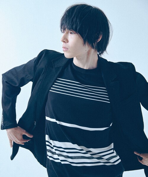 5351 POUR LES HOMMES(ゴーサンゴーイチプールオム)の「【定番人気】セーターマシーン ボーダー クルーネック ニット Tシャツ(Tシャツ/カットソー・メンズ・ブラック/ホワイト・50/48/46/44)」の9枚目の写真