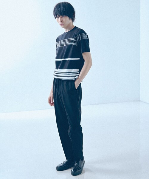 5351 POUR LES HOMMES(ゴーサンゴーイチプールオム)の「【定番人気】セーターマシーン ボーダー クルーネック ニット Tシャツ(Tシャツ/カットソー・メンズ・ブラック/ホワイト・50/48/46/44)」の10枚目の写真