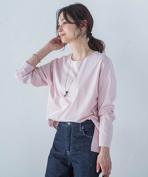 LAUTREAMONT（ロートレアモン）の「【WEB限定】プレミアムコットンコンフォートカットソー≪洗濯機で洗える/接触冷感≫（Tシャツ/カットソー・レディース・ベージュ/ホワイト/ピンク/チャコールグレー/ブルー/ブラック・11号/9号/7号）」の7枚目の写真