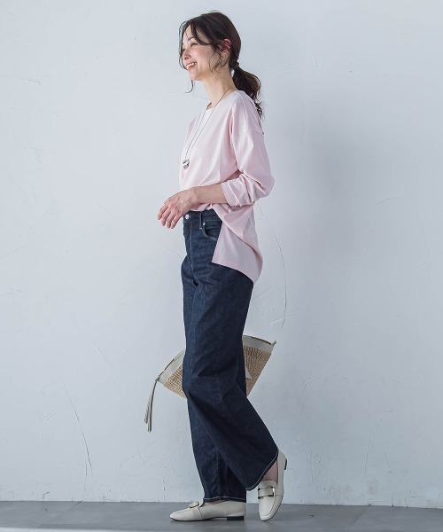 LAUTREAMONT（ロートレアモン）の「【WEB限定】プレミアムコットンコンフォートカットソー≪洗濯機で洗える/接触冷感≫（Tシャツ/カットソー・レディース・ベージュ/ホワイト/ピンク/チャコールグレー/ブルー/ブラック・11号/9号/7号）」の11枚目の写真