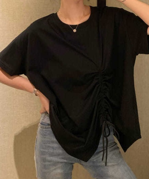 SHEPP(シープ)の「ドロストリボンバックスリットデザイントップス 半袖(Tシャツ/カットソー・レディース・ホワイト/ブラック・L/M)」の14枚目の写真