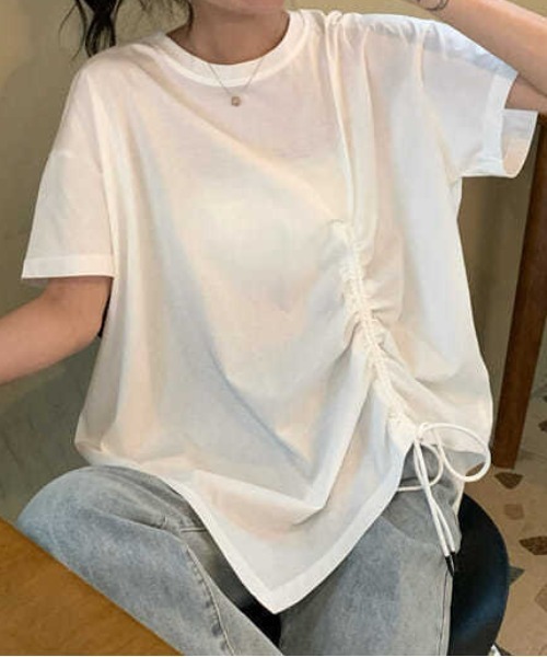 SHEPP(シープ)の「ドロストリボンバックスリットデザイントップス 半袖(Tシャツ/カットソー・レディース・ホワイト/ブラック・L/M)」の4枚目の写真