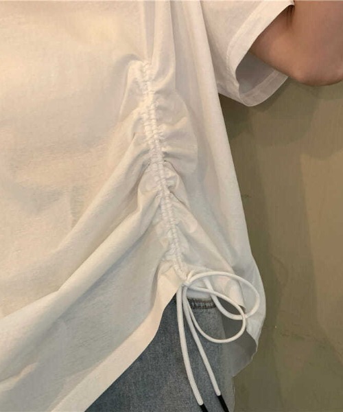 SHEPP(シープ)の「ドロストリボンバックスリットデザイントップス 半袖(Tシャツ/カットソー・レディース・ホワイト/ブラック・L/M)」の6枚目の写真