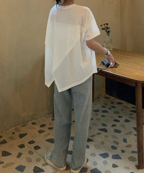 SHEPP(シープ)の「ドロストリボンバックスリットデザイントップス 半袖(Tシャツ/カットソー・レディース・ホワイト/ブラック・L/M)」の7枚目の写真