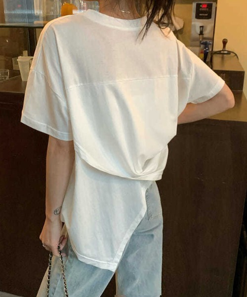 SHEPP(シープ)の「ドロストリボンバックスリットデザイントップス 半袖(Tシャツ/カットソー・レディース・ホワイト/ブラック・L/M)」の8枚目の写真