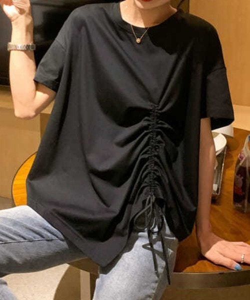 SHEPP(シープ)の「ドロストリボンバックスリットデザイントップス 半袖(Tシャツ/カットソー・レディース・ホワイト/ブラック・L/M)」の16枚目の写真