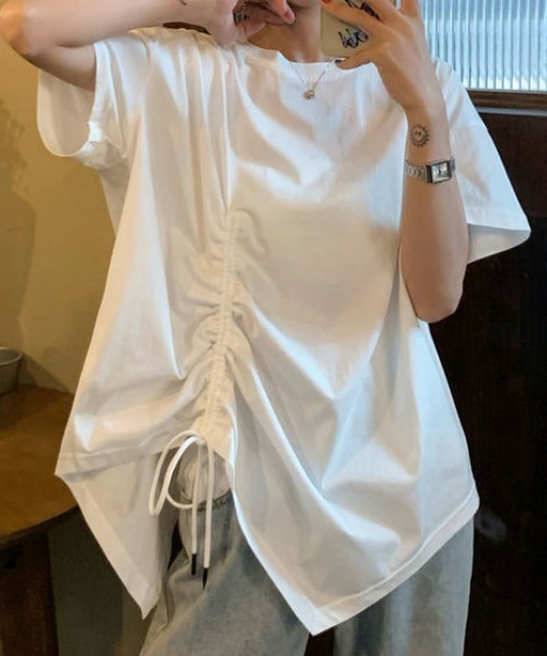SHEPP(シープ)の「ドロストリボンバックスリットデザイントップス 半袖(Tシャツ/カットソー・レディース・ホワイト/ブラック・L/M)」の11枚目の写真