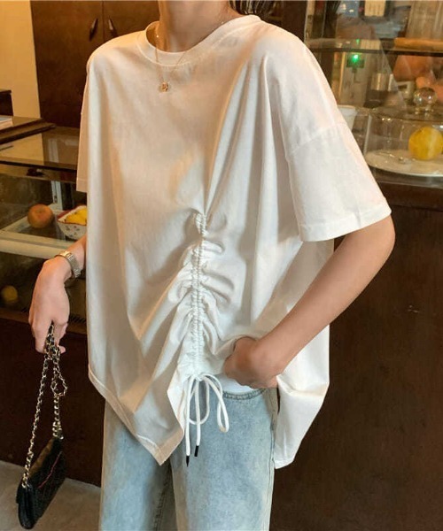 SHEPP(シープ)の「ドロストリボンバックスリットデザイントップス 半袖(Tシャツ/カットソー・レディース・ホワイト/ブラック・L/M)」の12枚目の写真
