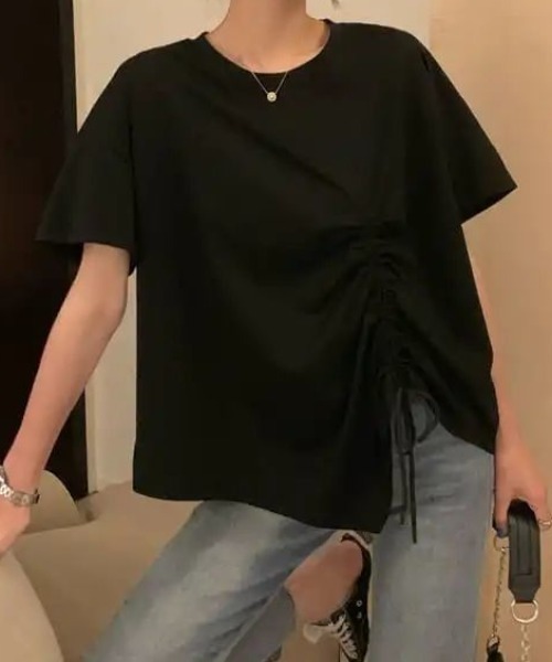 SHEPP(シープ)の「ドロストリボンバックスリットデザイントップス 半袖(Tシャツ/カットソー・レディース・ホワイト/ブラック・L/M)」の19枚目の写真