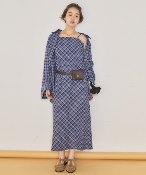 MIRROR STOKE（ミラーストーク）の「【ZOZO限定】CHECK CAMISOLE ONEPIECE（ワンピース・レディース・ネイビー/キャメル/レッド・MEDIUM）」の2枚目の写真