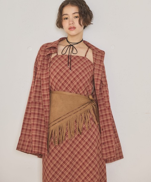 MIRROR STOKE（ミラーストーク）の「【ZOZO限定】CHECK CAMISOLE ONEPIECE（ワンピース・レディース・ネイビー/キャメル/レッド・MEDIUM）」の3枚目の写真