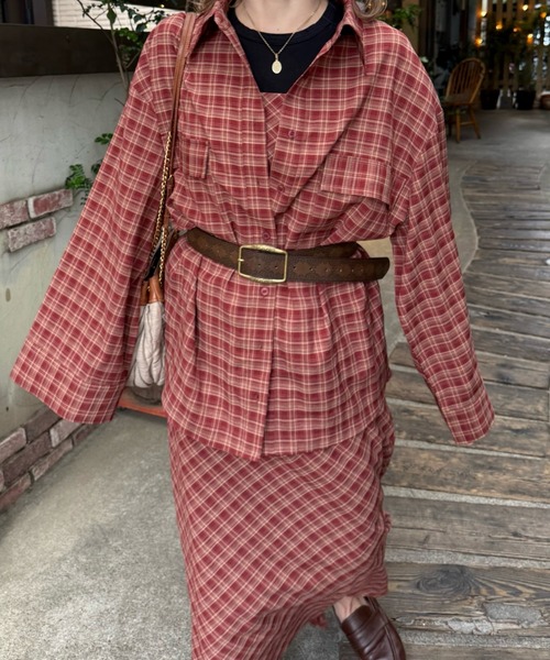 MIRROR STOKE（ミラーストーク）の「【ZOZO限定】CHECK CAMISOLE ONEPIECE（ワンピース・レディース・ネイビー/キャメル/レッド・MEDIUM）」の14枚目の写真