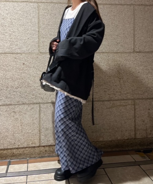 MIRROR STOKE（ミラーストーク）の「【ZOZO限定】CHECK CAMISOLE ONEPIECE（ワンピース・レディース・ネイビー/キャメル/レッド・MEDIUM）」の7枚目の写真