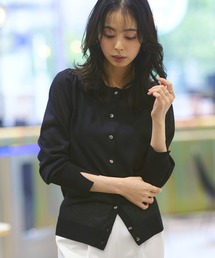 洗える ストレッチ ｜ メタルボタン カラー パフ カーデ ｜ レディース きれいめ 長袖 オフィスカジュアル 通勤服 サマーニット ニットトップス リブニット カーディガン
