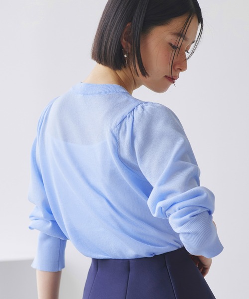 RUIRUE BOUTIQUE(ルイルエブティック)の「洗える ストレッチ | メタルボタン カラー パフ カーデ | レディース きれいめ 長袖 オフィスカジュアル 通勤服 サマーニット ニットトップス リブニット カーディガン(カーディガン/ボレロ・レディース・ライトブルー/ライトグリーン/ピンク/ブラック/チャコールグレー・M/L)」の8枚目の写真
