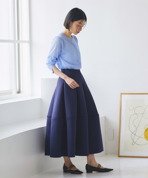 RUIRUE BOUTIQUE(ルイルエブティック)の「洗える ストレッチ | メタルボタン カラー パフ カーデ | レディース きれいめ 長袖 オフィスカジュアル 通勤服 サマーニット ニットトップス リブニット カーディガン(カーディガン/ボレロ・レディース・ライトブルー/ライトグリーン/ピンク/ブラック/チャコールグレー・M/L)」の9枚目の写真