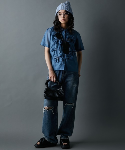 GEVS.（ジェイヴィス）の「リボンモチーフブラウス＜大きいサイズ有＞GEVS.（シャツ/ブラウス・レディース・ブルー/ブラック・5L/4L/3L/LL/L/M）」の10枚目の写真