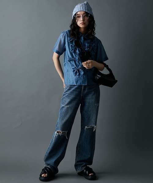 GEVS.（ジェイヴィス）の「リボンモチーフブラウス＜大きいサイズ有＞GEVS.（シャツ/ブラウス・レディース・ブルー/ブラック・5L/4L/3L/LL/L/M）」の14枚目の写真