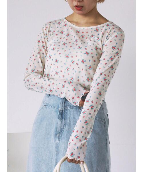 ehka sopo(エヘカソポ)の「花柄シアーカットソー(Tシャツ/カットソー・レディース・ブラック/キナリ/グレー/オフホワイト・F)」の3枚目の写真