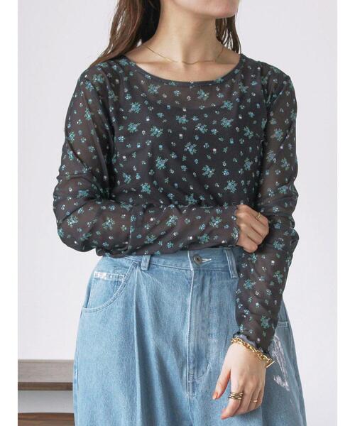 ehka sopo(エヘカソポ)の「花柄シアーカットソー(Tシャツ/カットソー・レディース・ブラック/キナリ/グレー/オフホワイト・F)」の15枚目の写真