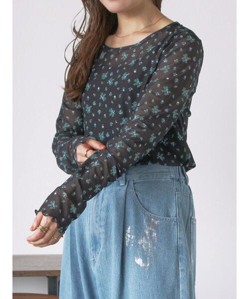 ehka sopo(エヘカソポ)の「花柄シアーカットソー(Tシャツ/カットソー・レディース・ブラック/キナリ/グレー/オフホワイト・F)」の16枚目の写真