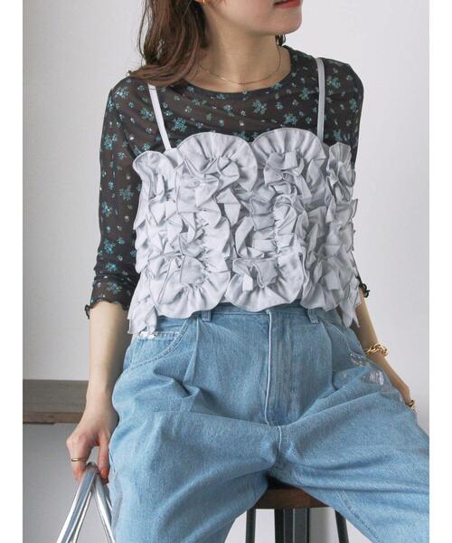 ehka sopo(エヘカソポ)の「花柄シアーカットソー(Tシャツ/カットソー・レディース・ブラック/キナリ/グレー/オフホワイト・F)」の19枚目の写真