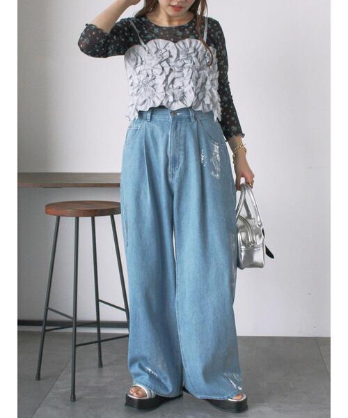 ehka sopo(エヘカソポ)の「花柄シアーカットソー(Tシャツ/カットソー・レディース・ブラック/キナリ/グレー/オフホワイト・F)」の22枚目の写真