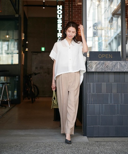 Jines（ジネス）の「リネンライクカルゼラインパンツ【丈別2サイズ展開】（その他パンツ・レディース・ベージュ/ネイビー/ライトベージュ・37/38）」の4枚目の写真