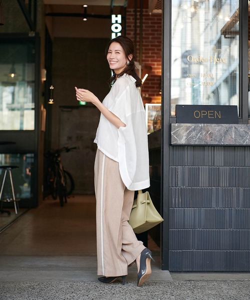 Jines（ジネス）の「リネンライクカルゼラインパンツ【丈別2サイズ展開】（その他パンツ・レディース・ベージュ/ネイビー/ライトベージュ・37/38）」の5枚目の写真