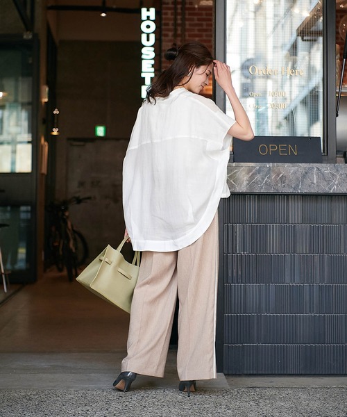 Jines（ジネス）の「リネンライクカルゼラインパンツ【丈別2サイズ展開】（その他パンツ・レディース・ベージュ/ネイビー/ライトベージュ・37/38）」の6枚目の写真