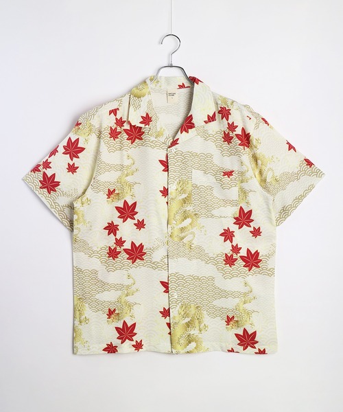 セール】和柄 風神雷神 龍虎 金魚 紅葉 オープンカラー 半袖