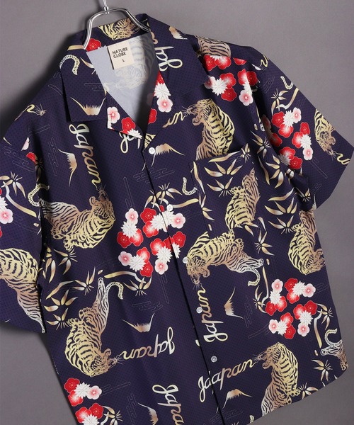 セール】和柄 風神雷神 龍虎 金魚 紅葉 オープンカラー 半袖