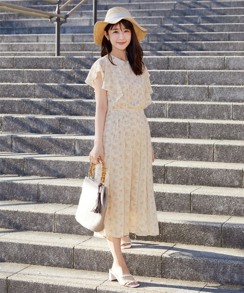 小倉優子さん着用】フレアスリーブ柄ワンピース（ワンピース