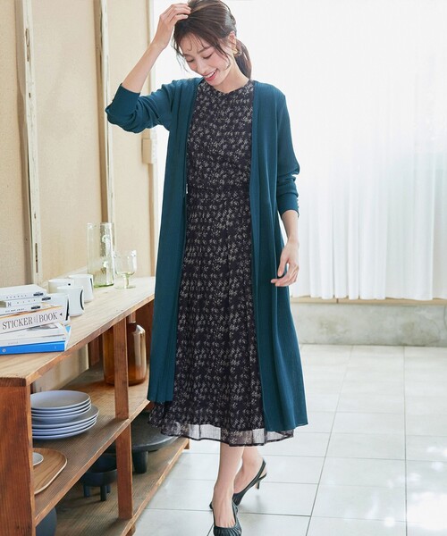 QutieFrash フレアスリーブ 花柄カーディガン