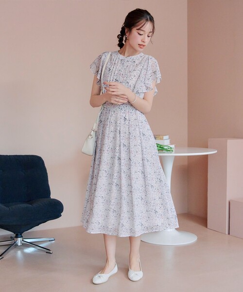 小倉優子さん着用】フレアスリーブ柄ワンピース（ワンピース