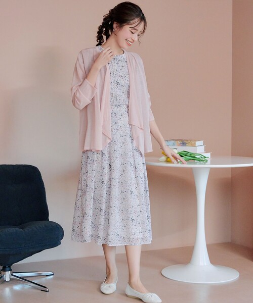 Tiaclasse ティアクラッセ ツイード フレアスリーブ ワンピース セール】【小倉優子さん着用】フレアスリーブ柄ワンピース