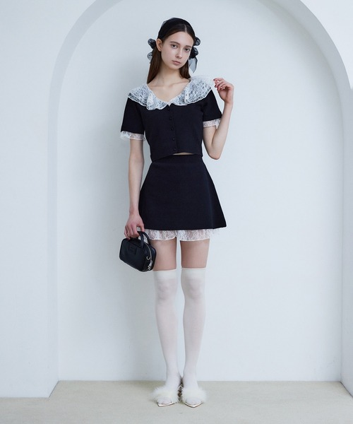 Seemi. byNICECLAUP（ シーミーバイナイスクラップ）の「【Seemi.】レースセットアップ（ワンピース・レディース・ブラック/ホワイト・FREE）」の3枚目の写真